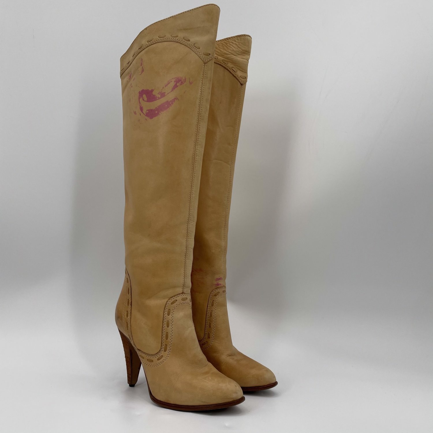 Leather Knee High Heeled Boots | Size 